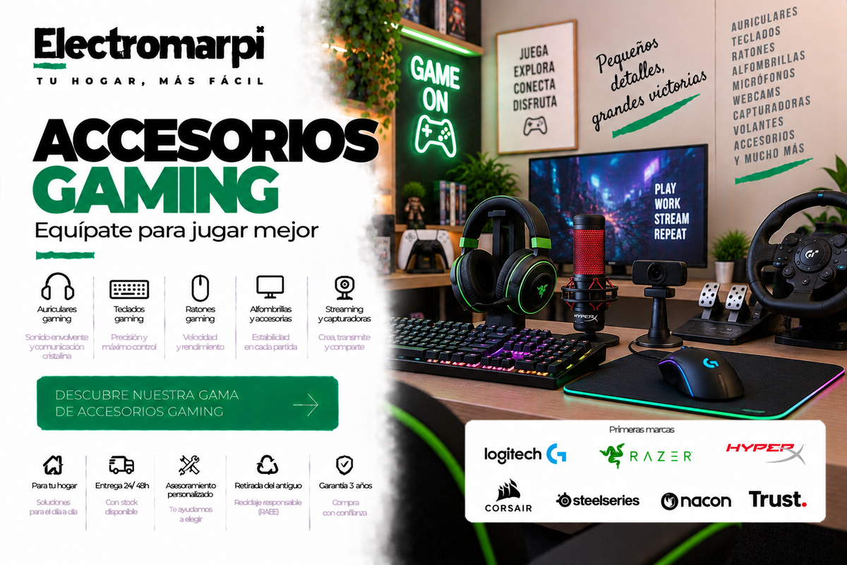 Accesorios gaming con auriculares, teclados, ratones, alfombrillas, streaming y volantes - Electromarpi