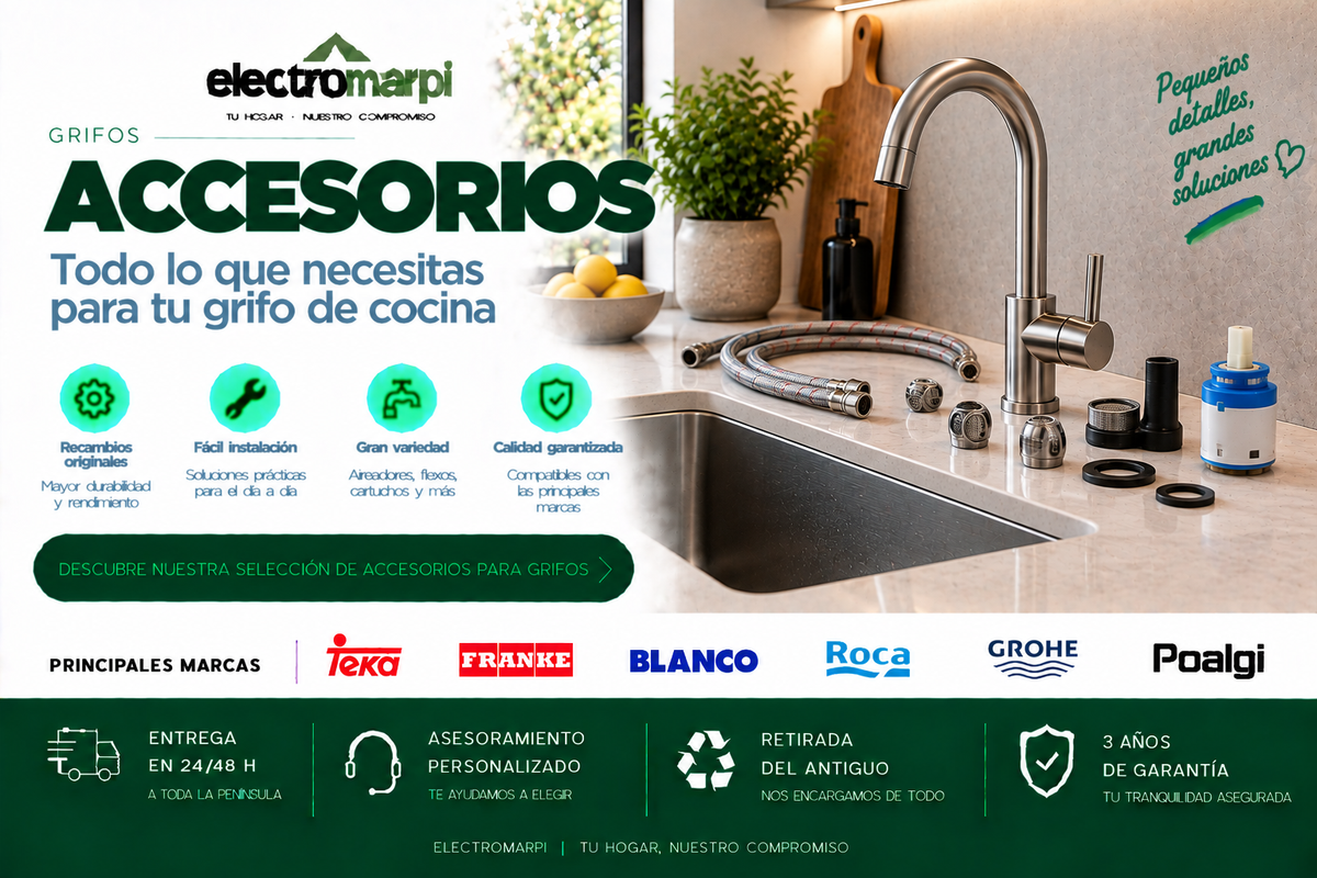 Accesorios y recambios para grifos de cocina como aireadores, flexos y componentes de instalación - Electromarpi