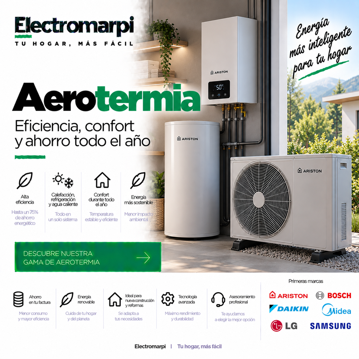 Aerotermia para agua caliente sanitaria con bomba de calor, WiFi y alta eficiencia - Electromarpi