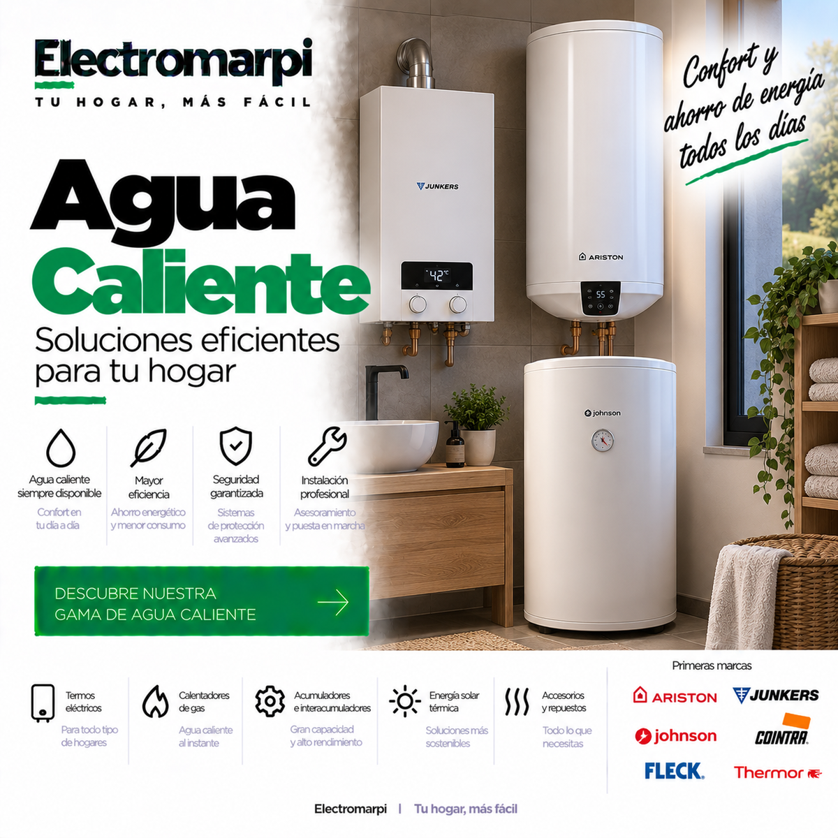 Sistemas de agua caliente con termos eléctricos, calentadores de gas y aerotermia - Electromarpi