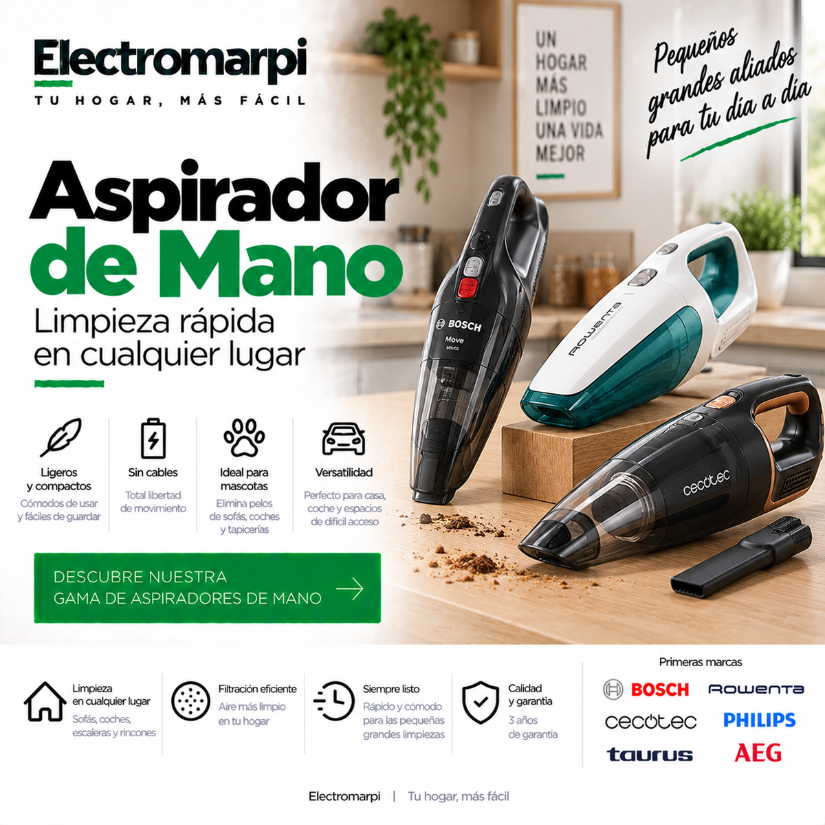Aspiradores de mano compactos y sin cable para casa, coche y tapicerías - Electromarpi