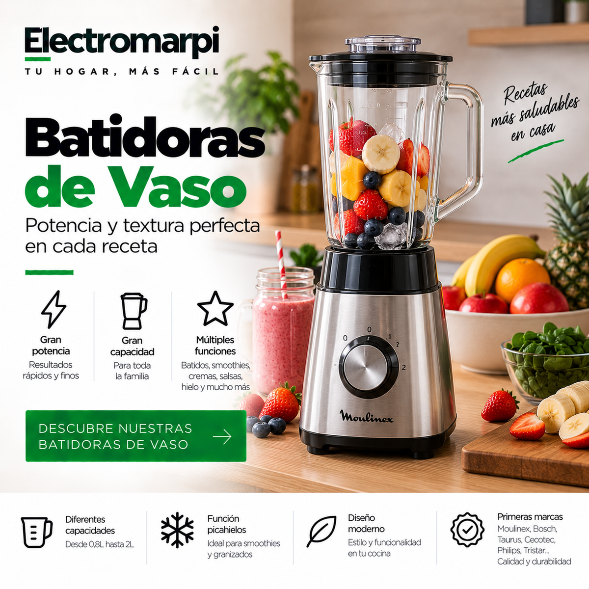 Batidoras de vaso potentes para smoothies, cremas y batidos - Electromarpi