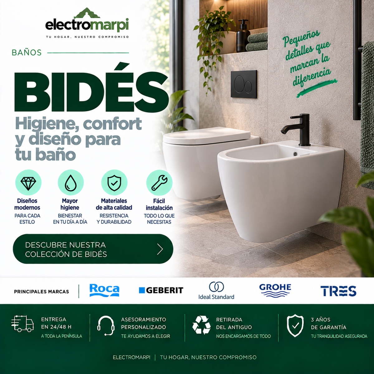 Bidés modernos blancos para baño, con grifería y diseño contemporáneo - Electromarpi