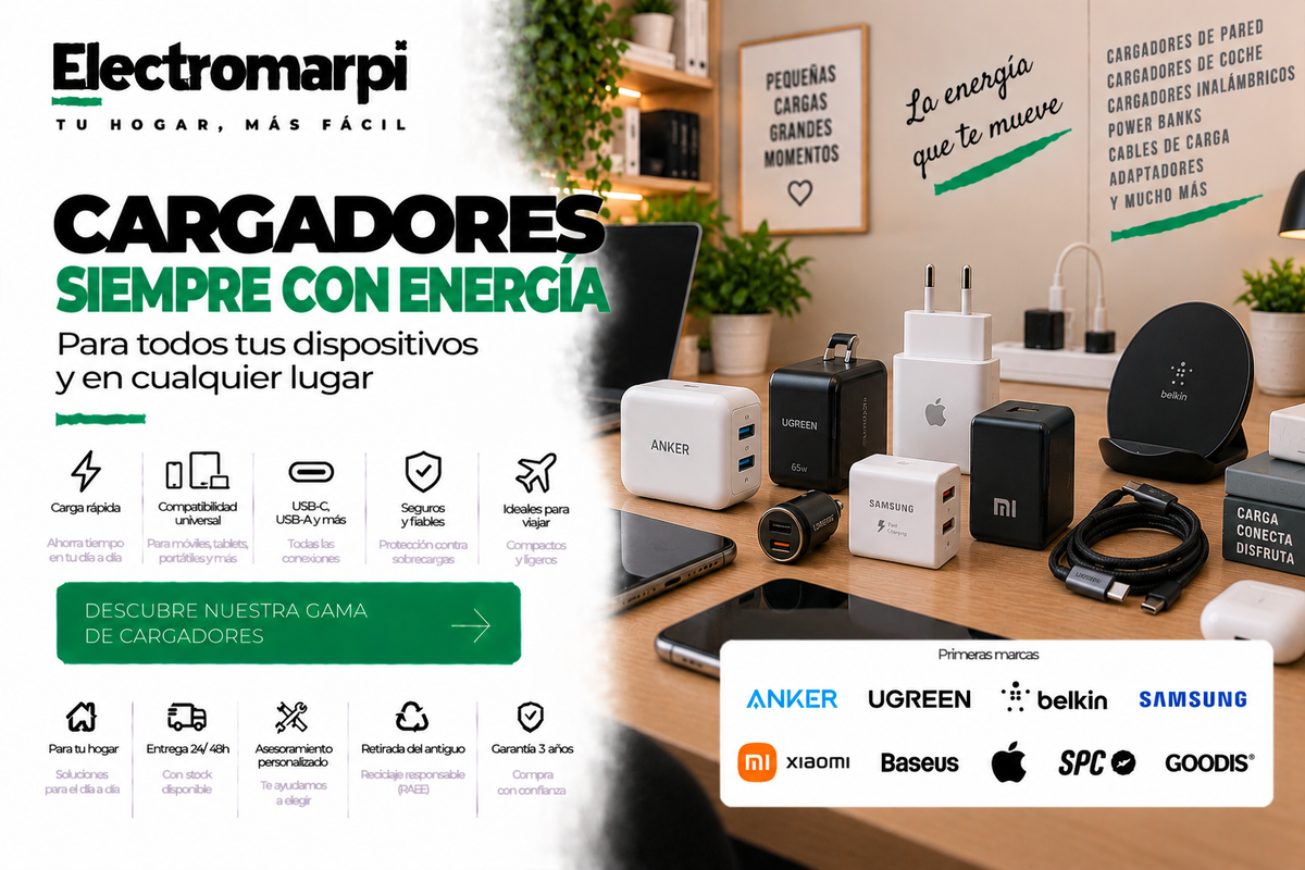 Cargadores de pared, coche e inalámbricos con carga rápida y USB-C - Electromarpi