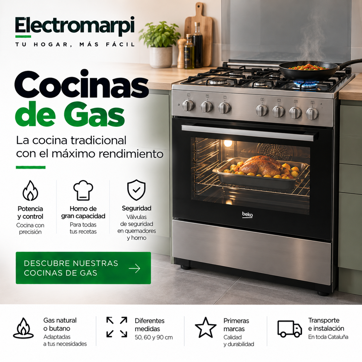 Cocinas de gas independientes con horno integrado y varios fuegos - Electromarpi