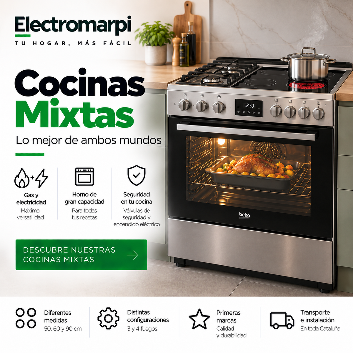 Cocinas mixtas con encimera de gas y horno eléctrico - Electromarpi
