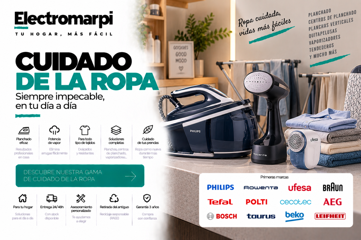 Cuidado de la ropa con planchas, centros de planchado, vaporizadores y tendederos - Electromarpi