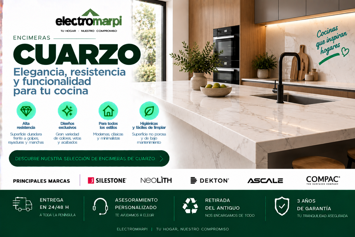 Encimeras de cuarzo resistentes, higiénicas y fáciles de mantener en diferentes colores, vetas y acabados - Electromarpi