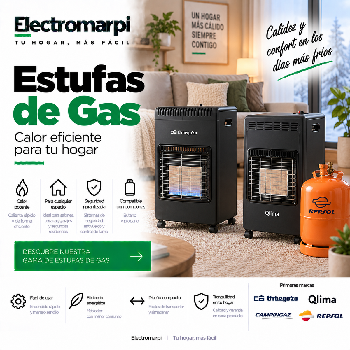 Estufas de gas de llama azul, catalíticas e infrarrojas para interior y exterior - Electromarpi