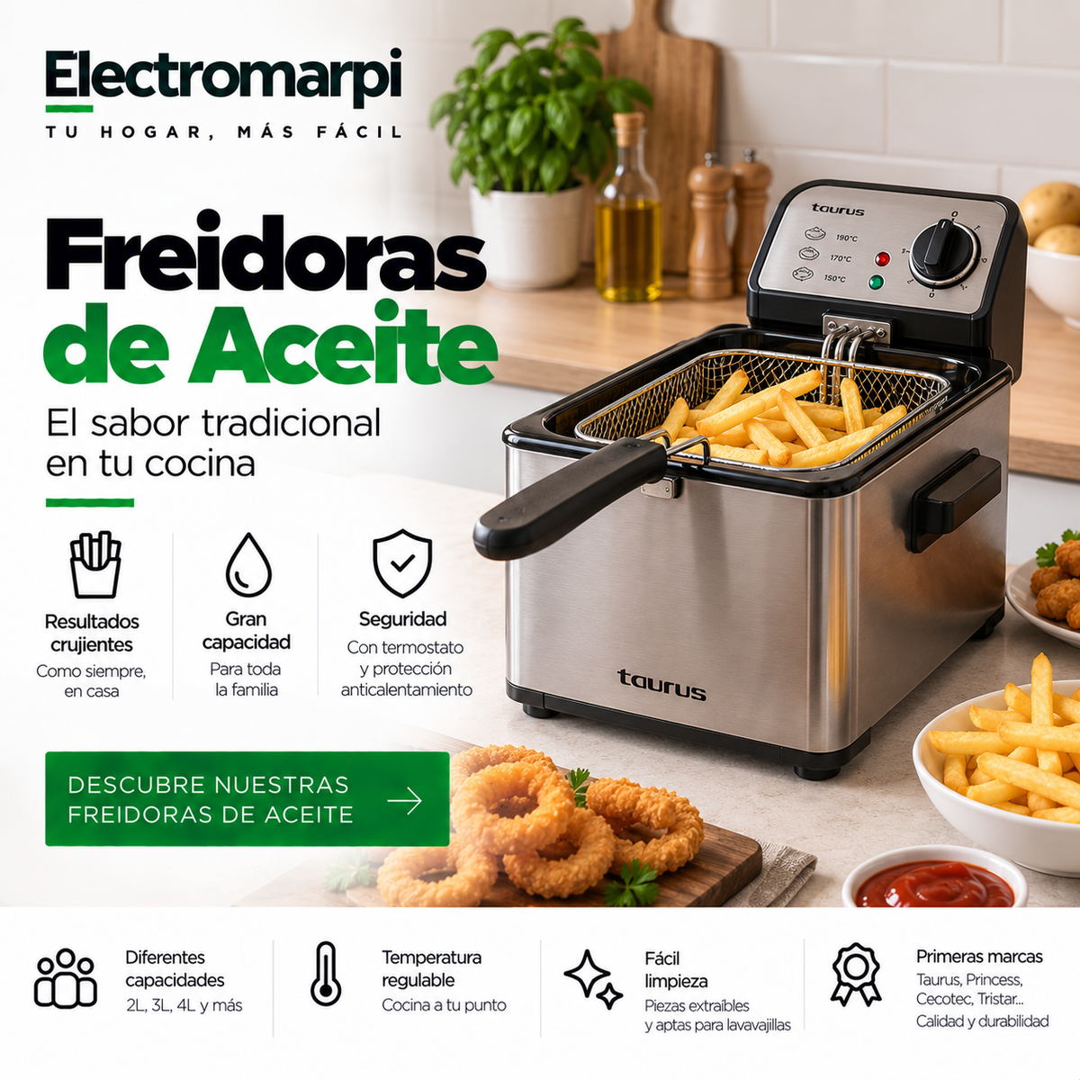 Freidoras de aceite con temperatura regulable y diferentes capacidades - Electromarpi
