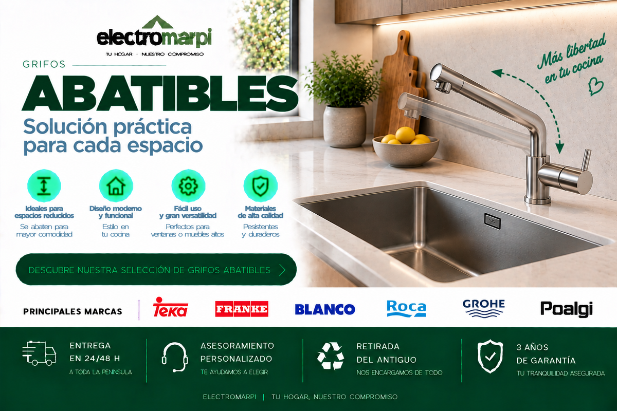 Grifos de cocina abatibles y escamoteables para instalar bajo ventanas o en espacios reducidos - Electromarpi
