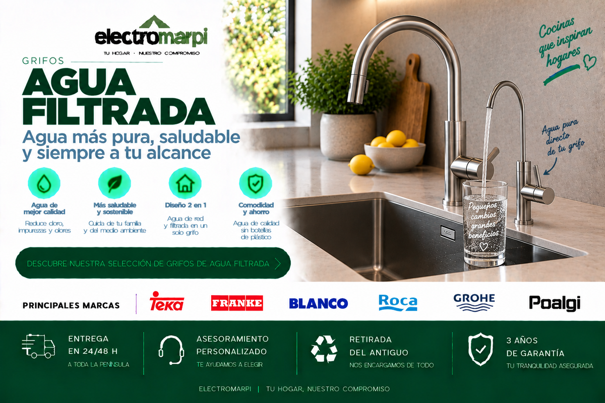 Grifos de cocina para agua filtrada y ósmosis de 3 y 4 vías en distintos acabados - Electromarpi