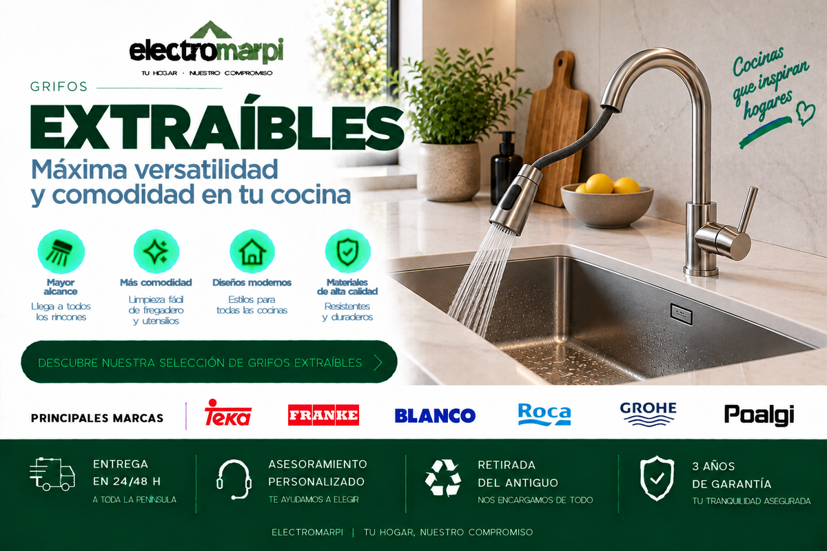 Grifos de cocina extraíbles con mayor alcance, comodidad y distintos acabados - Electromarpi