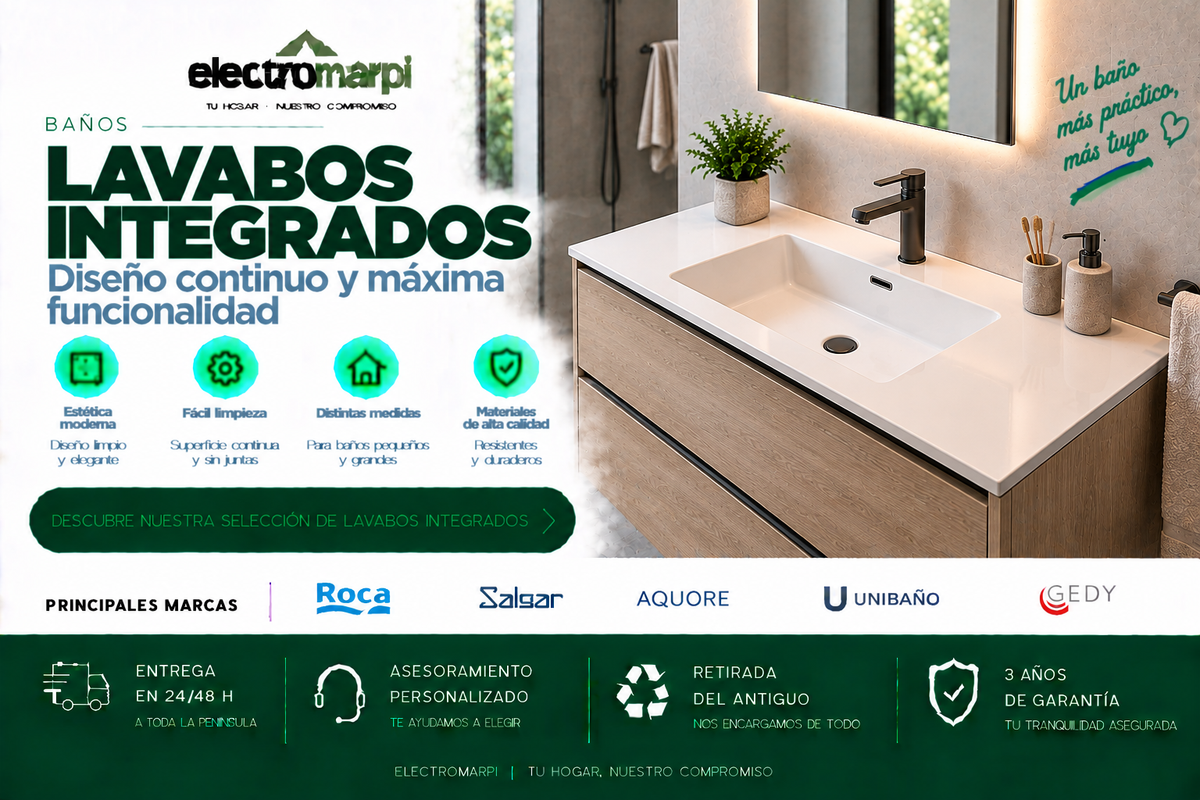 Lavabos integrados de baño con diseño continuo, fácil limpieza y diferentes medidas - Electromarpi