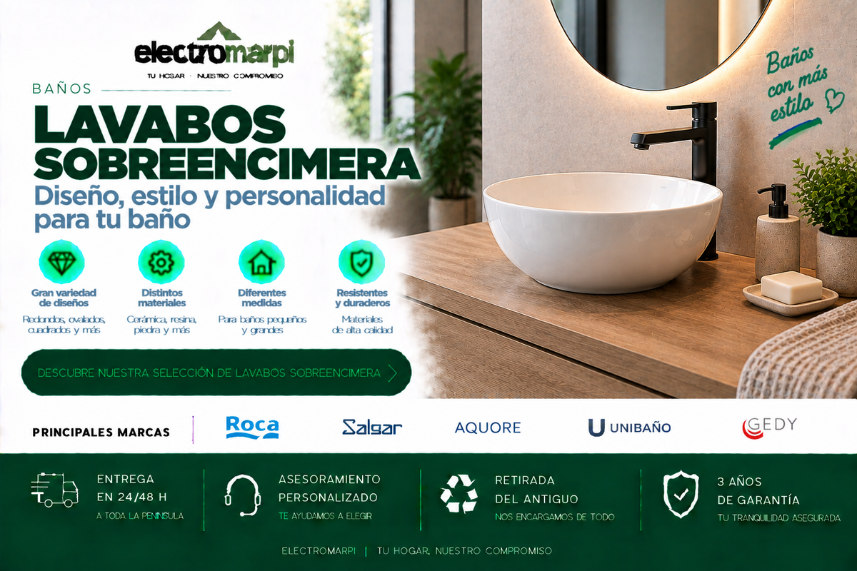 Lavabos sobre encimera de baño en diferentes formas, medidas, materiales y acabados - Electromarpi