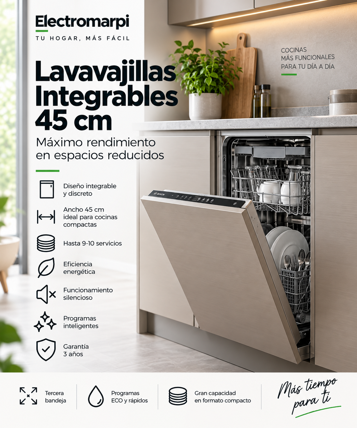 Lavavajillas integrables de 45 cm para cocinas compactas - Electromarpi