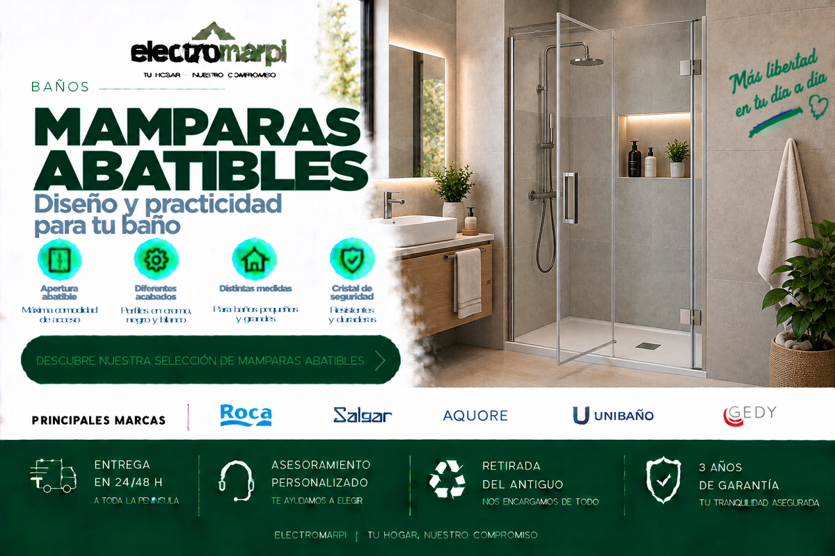 Mamparas abatibles de baño con apertura cómoda, diferentes medidas y acabados - Electromarpi