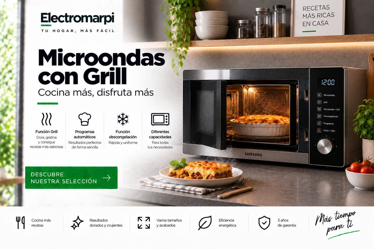 Microondas con grill para calentar, gratinar y dorar - Electromarpi