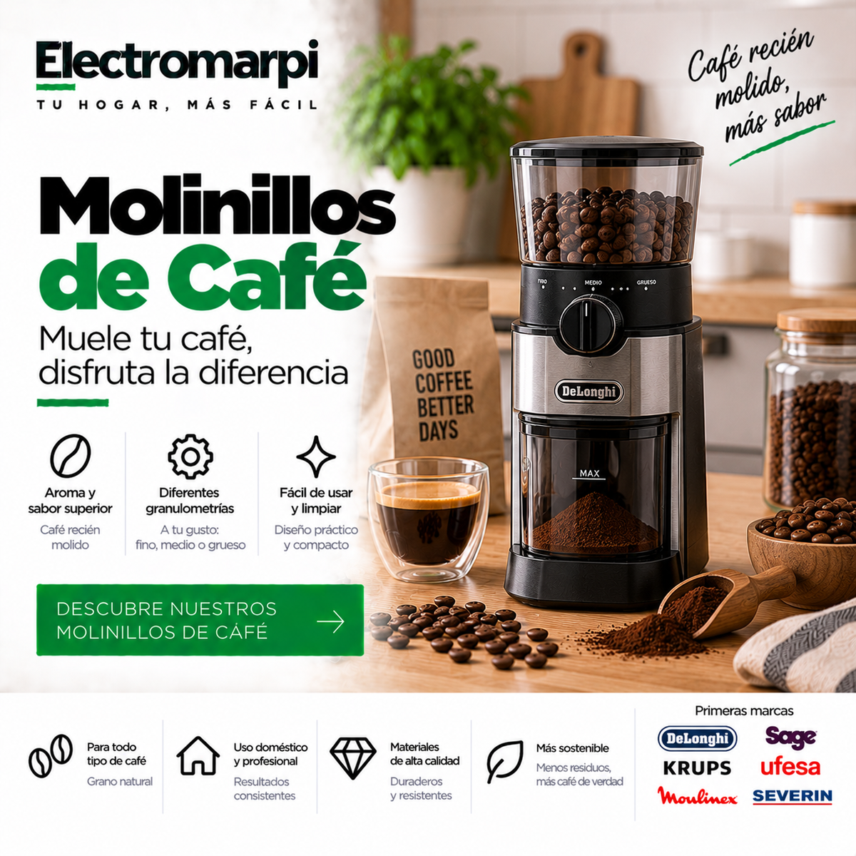 Molinillos de café eléctricos con diferentes niveles de molienda - Electromarpi