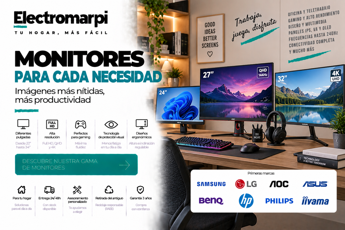 Monitores para oficina, gaming y multimedia con resoluciones Full HD, QHD y 4K - Electromarpi