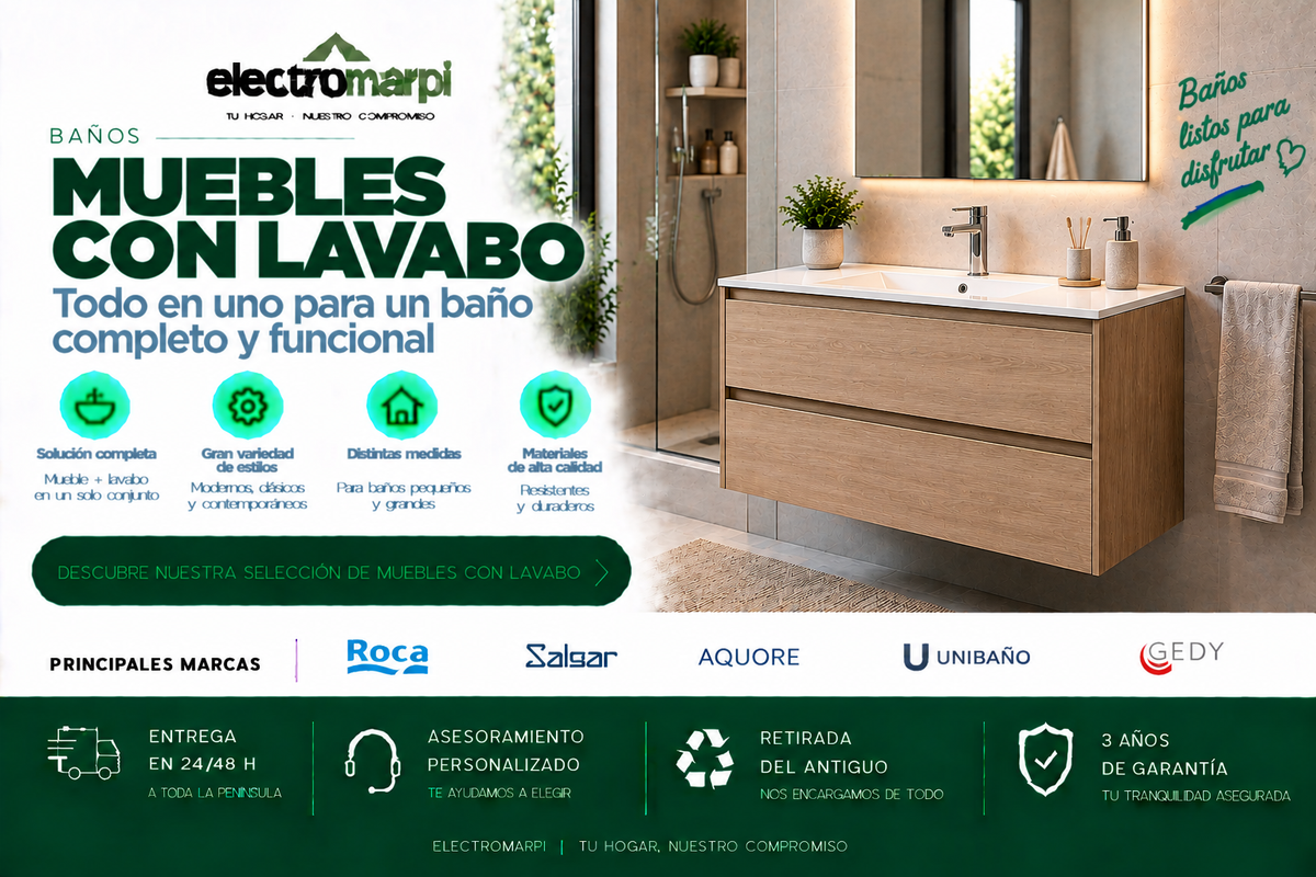 Muebles de baño con lavabo integrado o incluido en diferentes medidas y acabados - Electromarpi