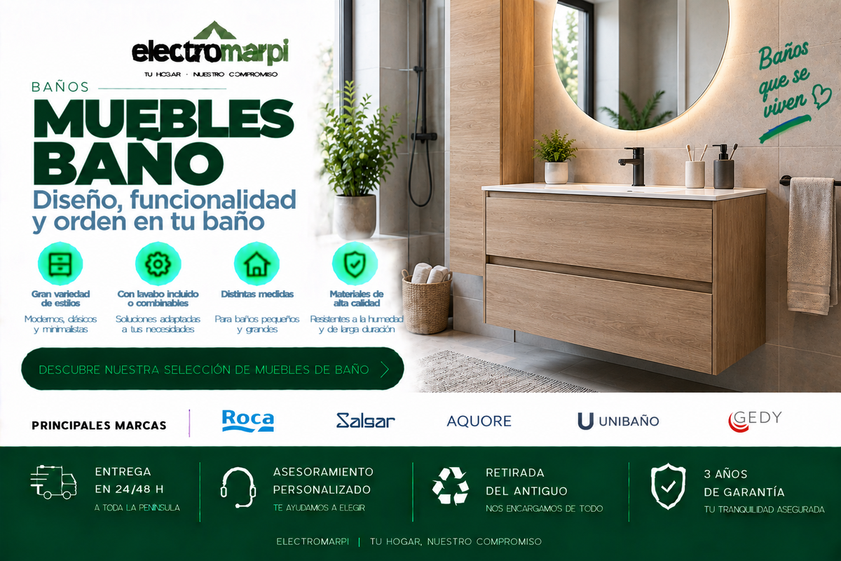 Muebles de baño suspendidos y con patas, con cajones, puertas y lavabo en diferentes medidas y acabados - Electromarpi