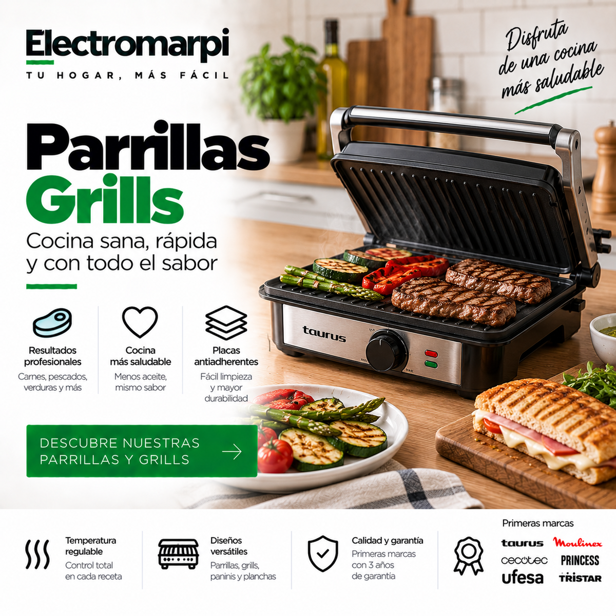 Parrillas, grills y asadoras eléctricas para cocinar carnes, pescados y verduras - Electromarpi