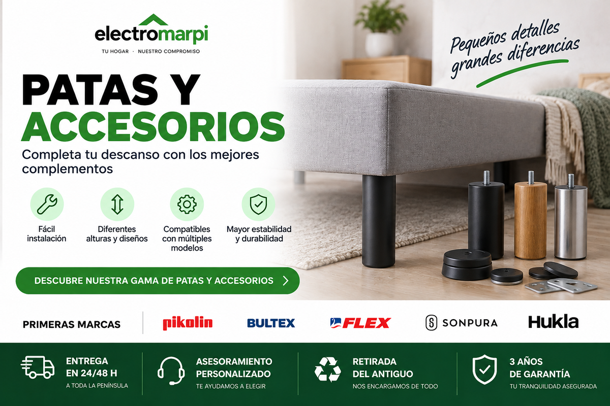 Patas y accesorios para camas, bases y somieres con diferentes alturas y acabados - Electromarpi