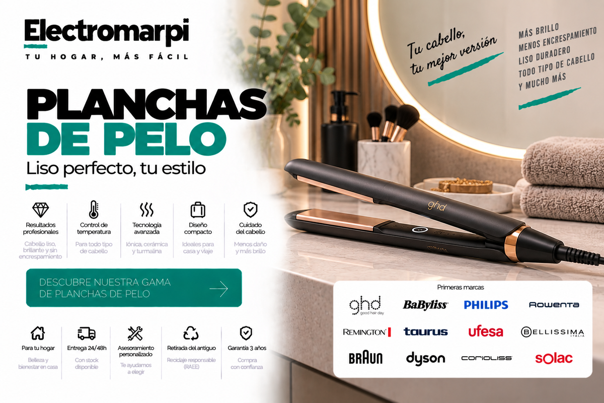 Planchas de pelo con tecnología cerámica, iónica y control de temperatura - Electromarpi
