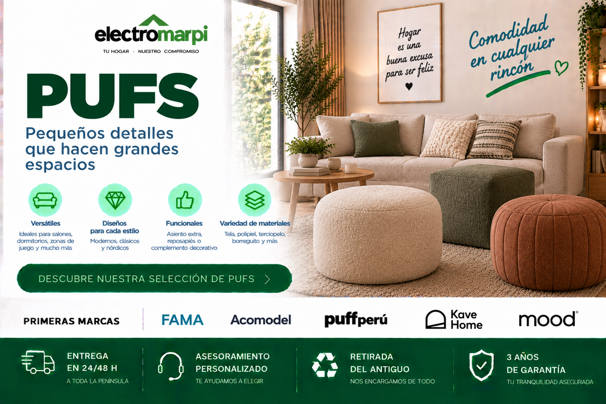Pufs versátiles, cómodos y decorativos en distintos diseños, materiales y estilos - Electromarpi