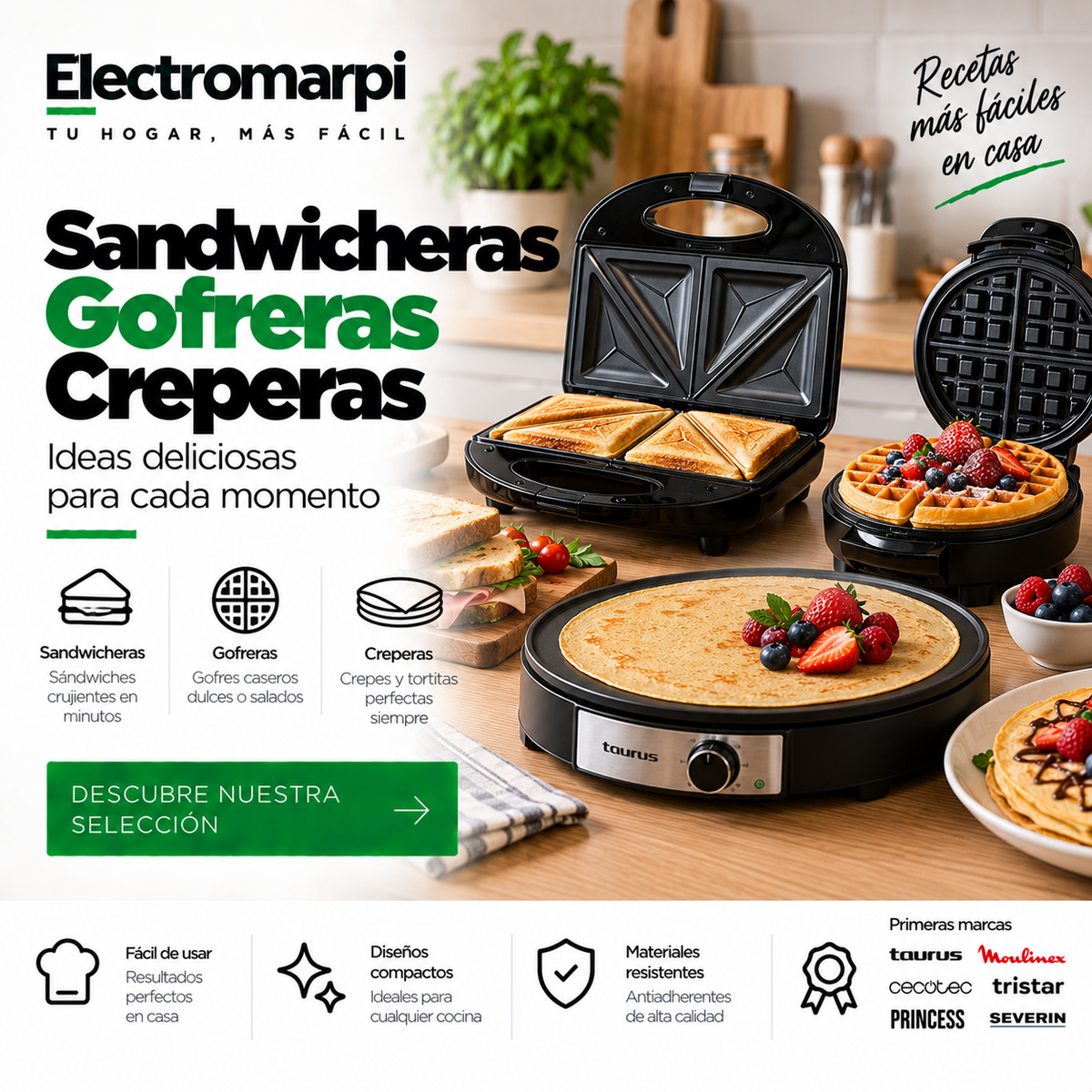 Sandwicheras, gofreras y creperas para desayunos, meriendas y recetas caseras - Electromarpi