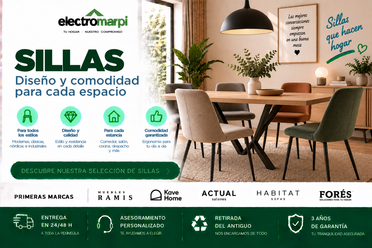 Sillas de comedor cómodas y decorativas en distintos estilos, tapizados y acabados - Electromarpi