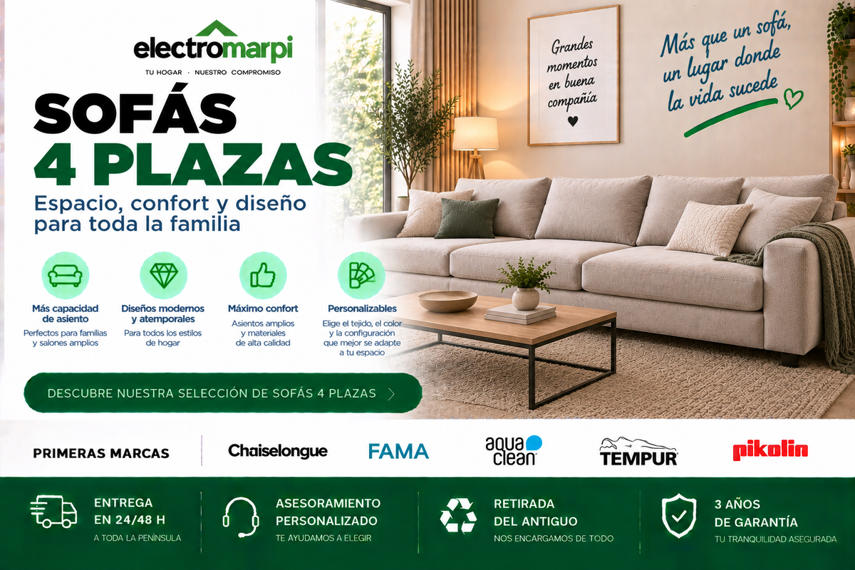 Sofás de 4 plazas amplios, cómodos y personalizables para familias y salones grandes - Electromarpi