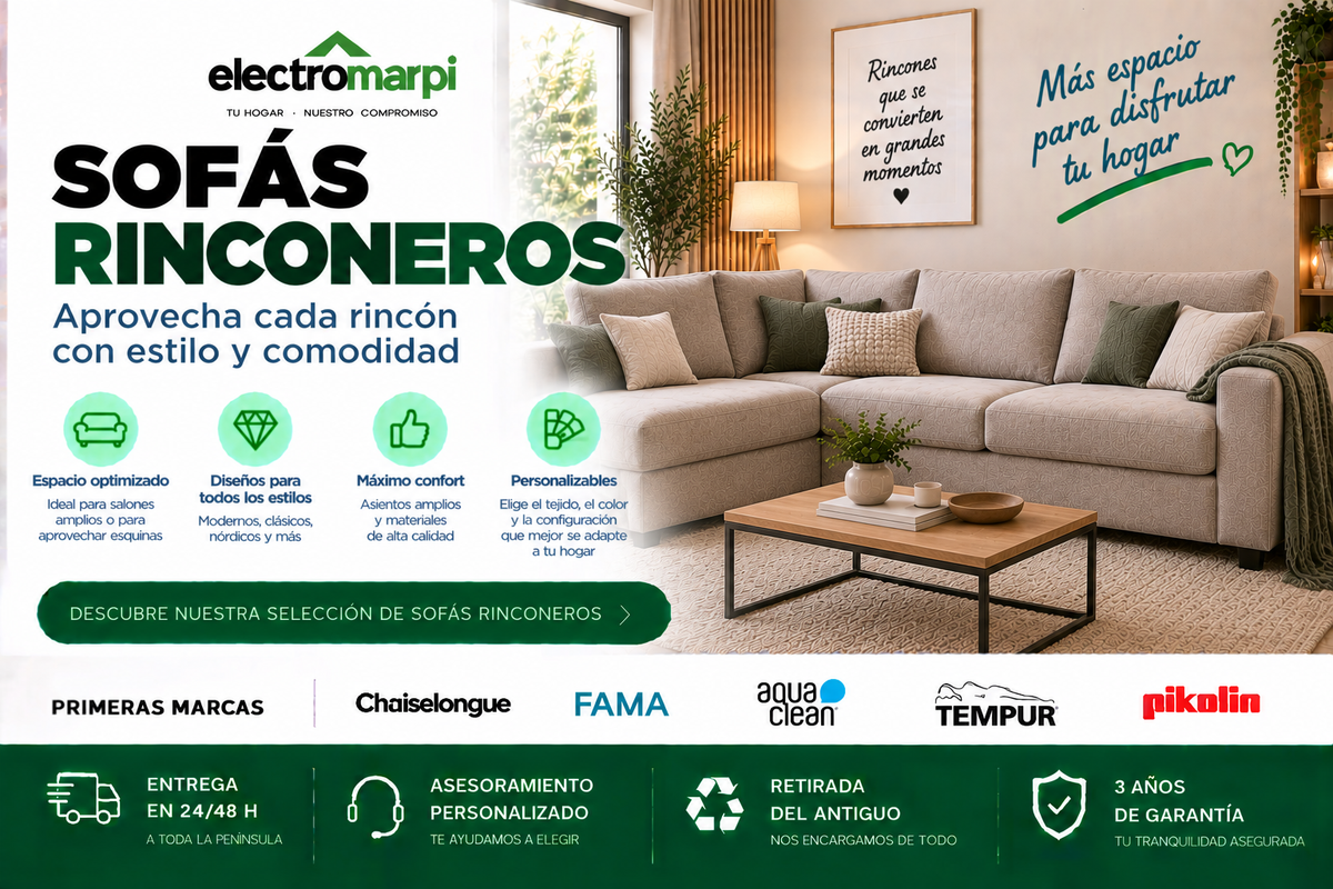 Sofás rinconeros amplios, cómodos y personalizables para aprovechar mejor el espacio del salón - Electromarpi