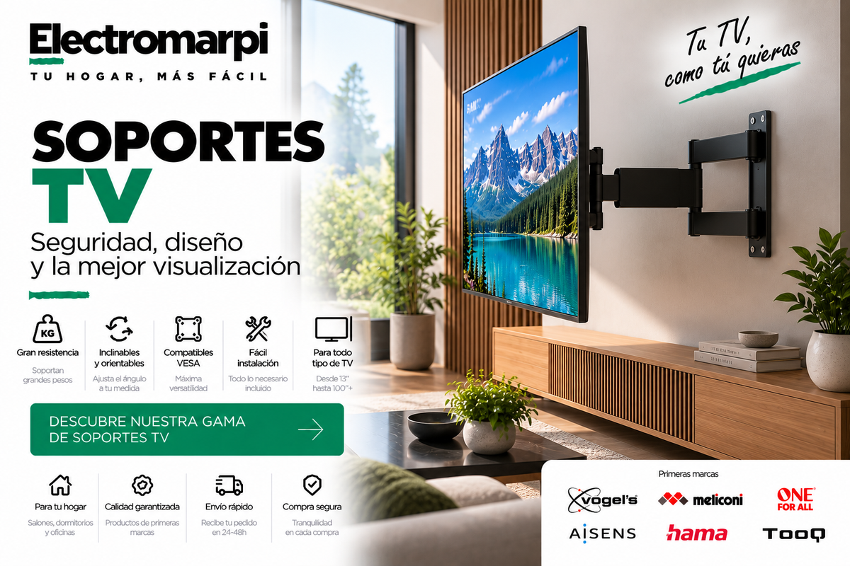 Soportes TV fijos, inclinables, articulados, de mesa y suelo compatibles con VESA - Electromarpi