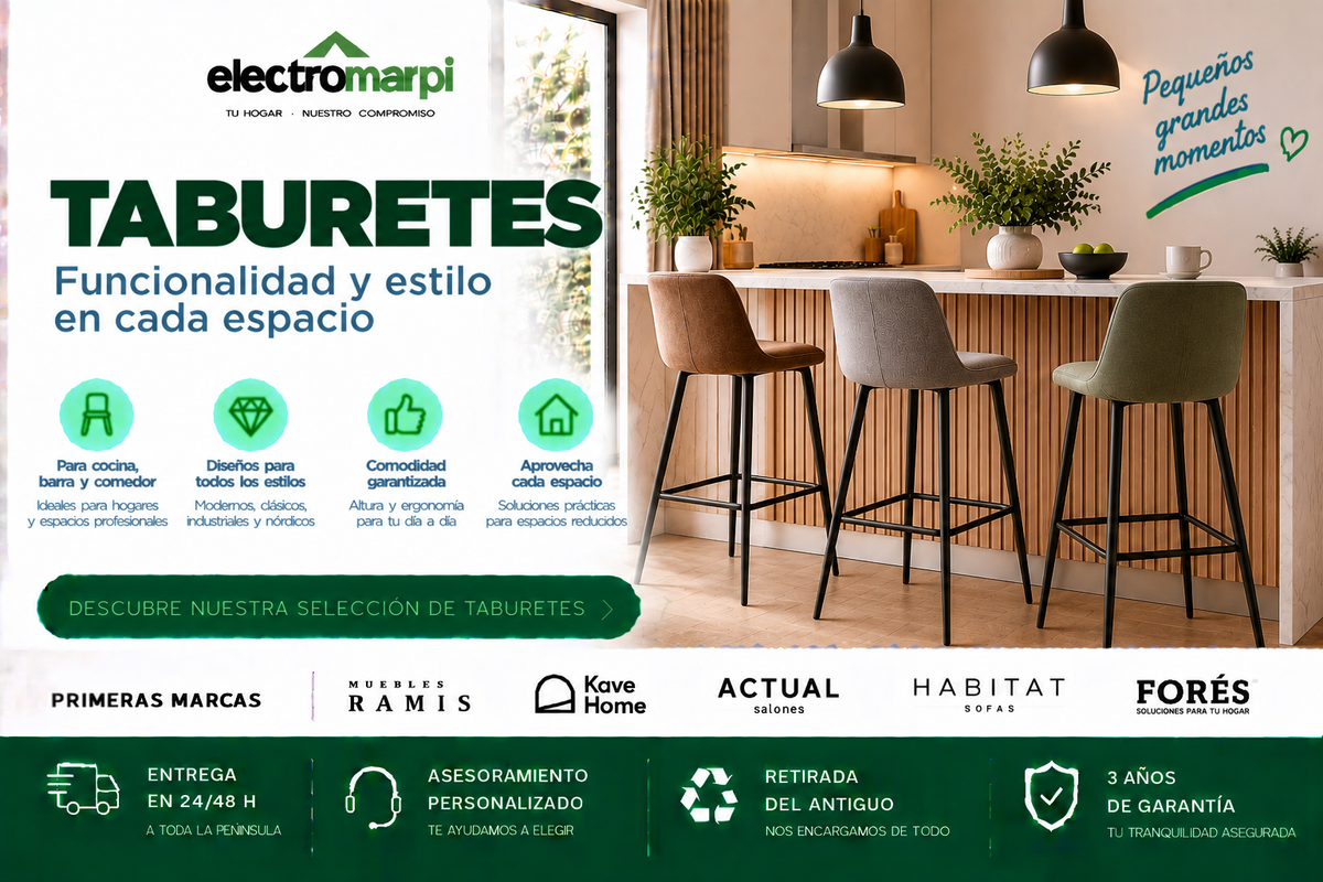Taburetes cómodos y funcionales para cocina, barra y comedor en distintos estilos, alturas y acabados - Electromarpi