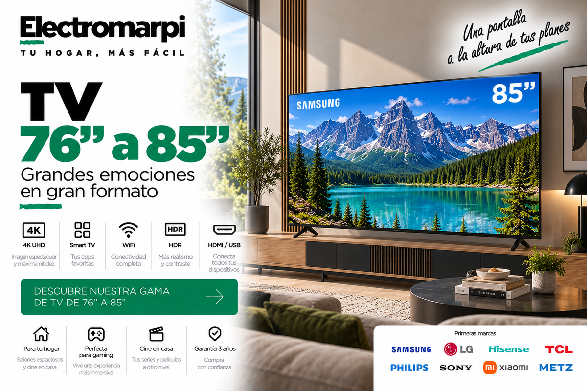 TV de 76 a 85 pulgadas con 4K, Smart TV, MiniLED, QLED y OLED según modelo - Electromarpi