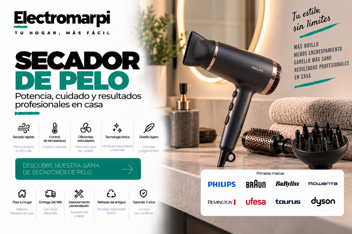 Secadores de pelo con tecnología iónica, control de temperatura y accesorios - Electromarpi