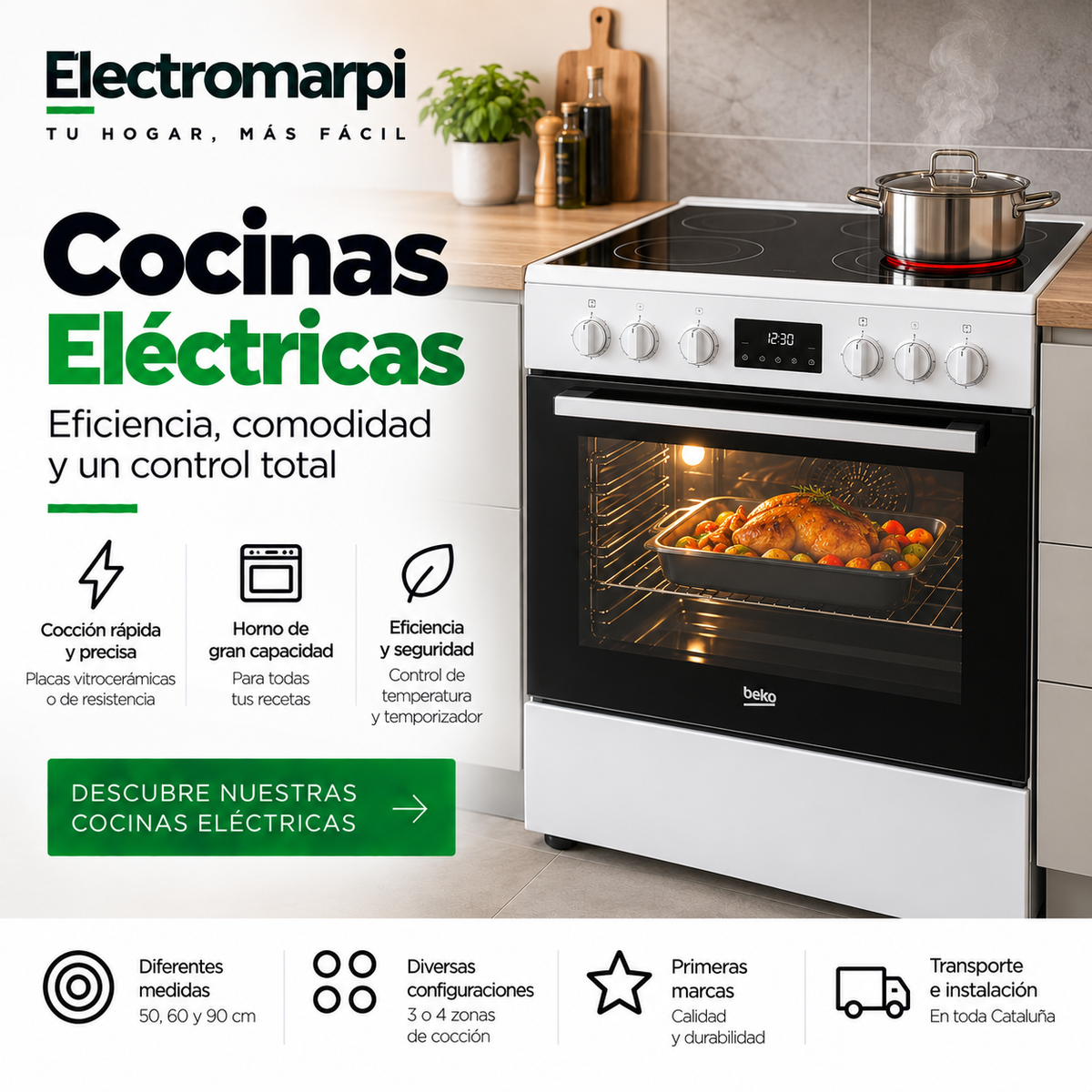 Cocinas eléctricas independientes con horno integrado y placa vitrocerámica - Electromarpi