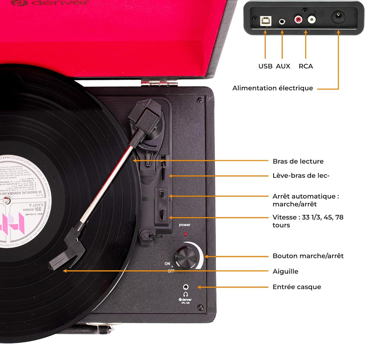 TOCADISCOS DENVER VPL-120 NEGRO MALETIN ALTAVOCES
