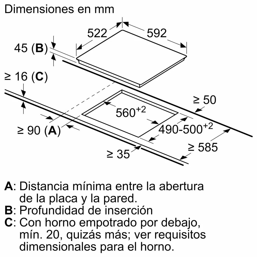 ENCIM. BOSCH PKK631FP8E 3F NEGRA 60CM ZONA 28CM