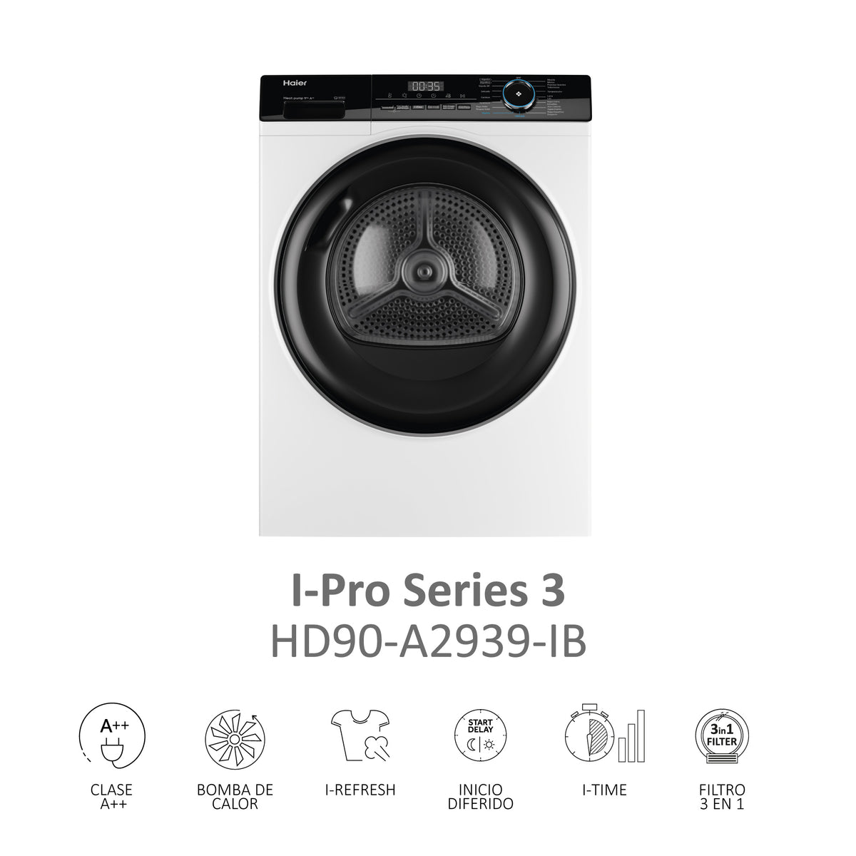 SECADORA HAIER HD90A2939IB 9K BC BCA DSP (A++)