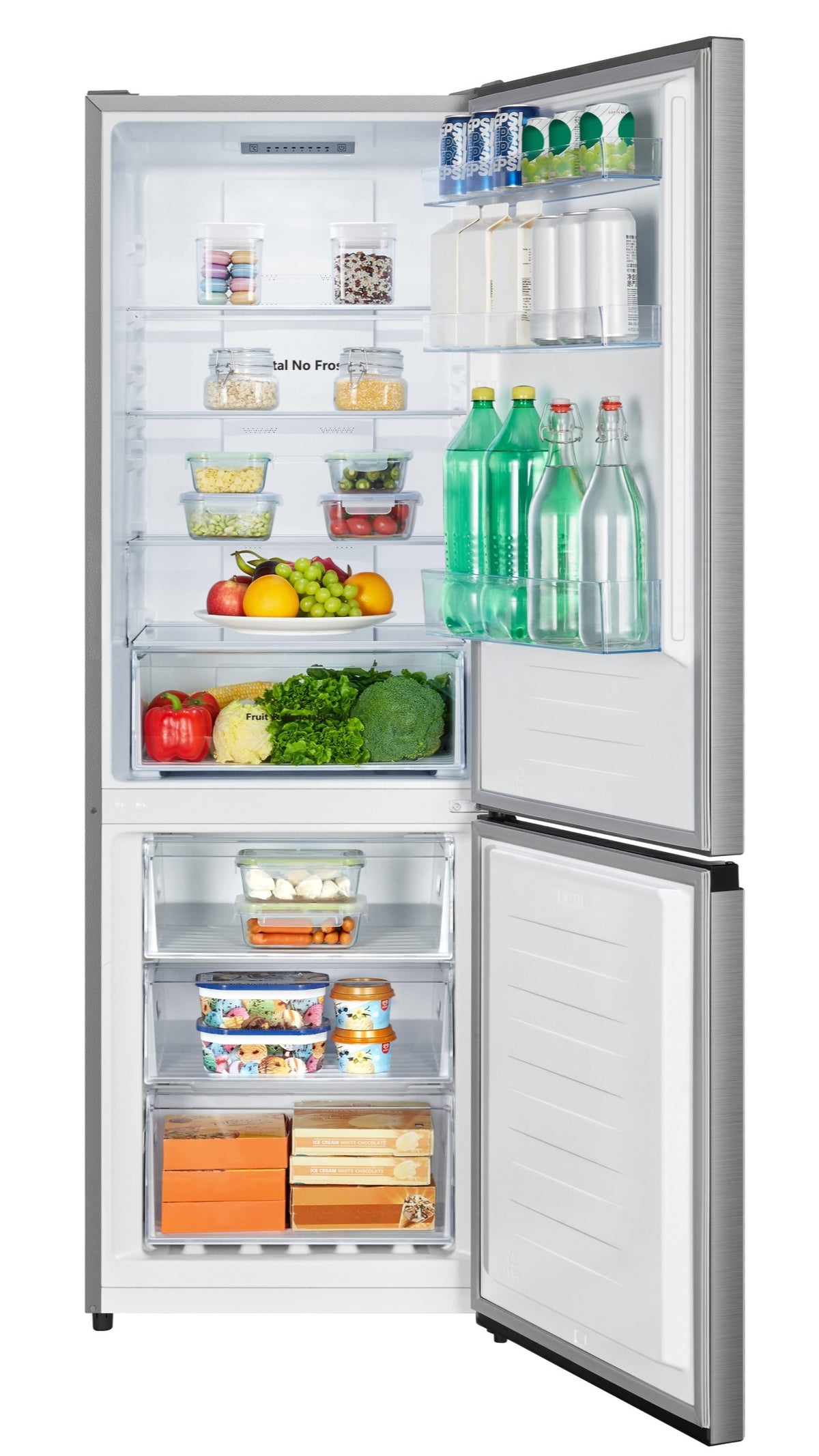 Hisense RB372N4ACE – vista frontal y acabado inox