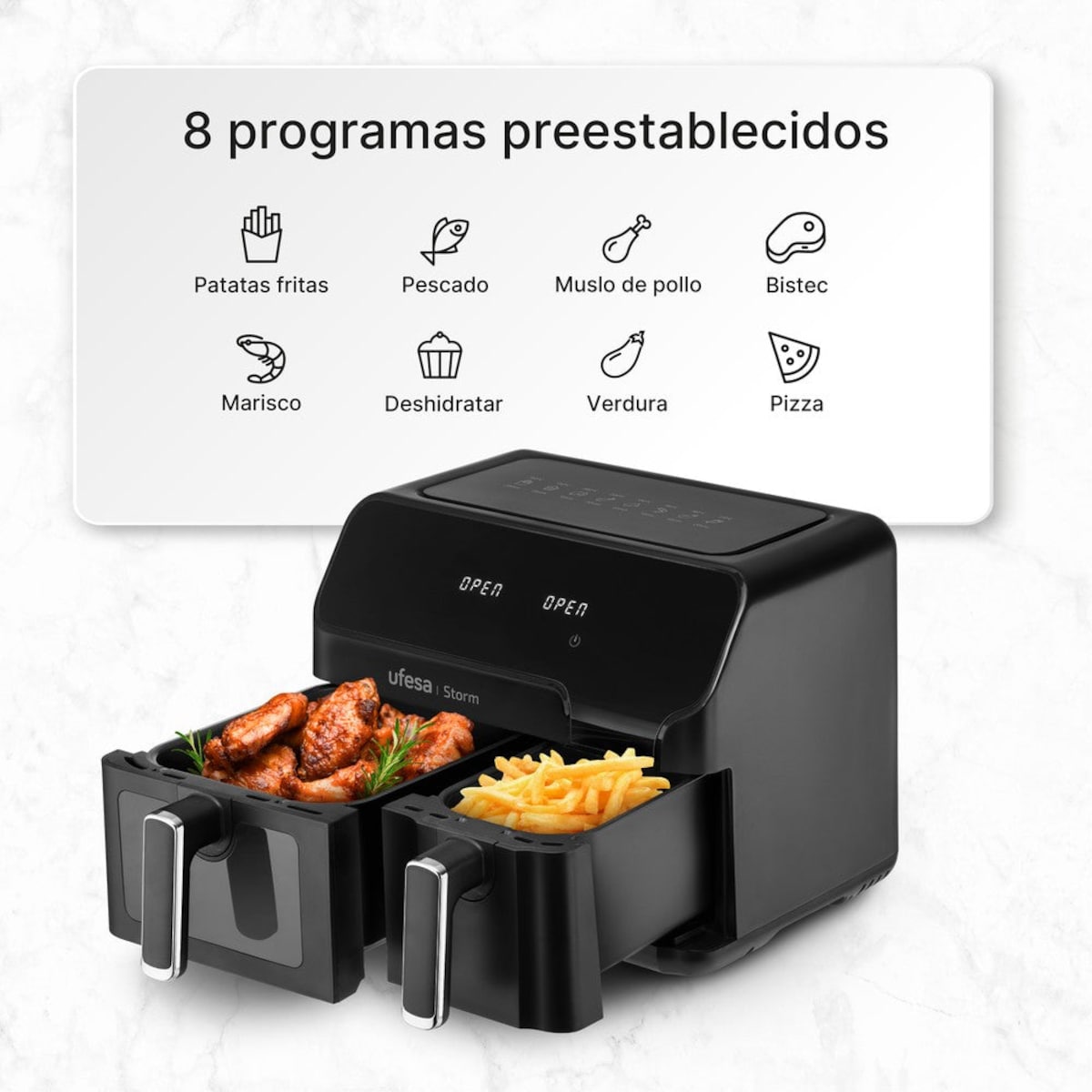 FREIDORA AIRE UFESA STORM 9L(5,5L+3,5L)DOBL.SIMULT