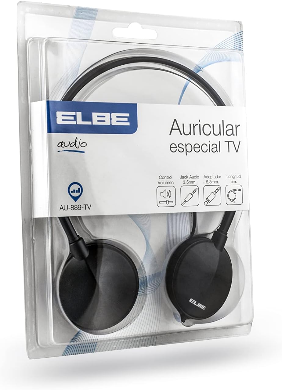 AURICULARES ELBE AU889 TV DIADEMA CABLE 5MTS NEG