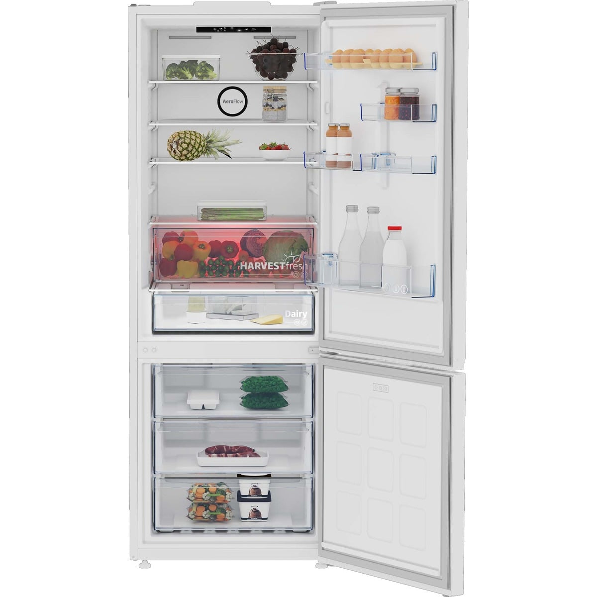 Frigorífico combi Beko B3RCNE564HW – vista frontal y acabado