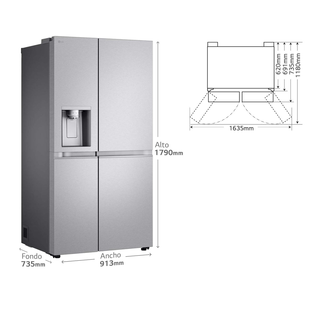 FRI. LG GSLE91MBAC 179x91 635L INOX DISP METALF