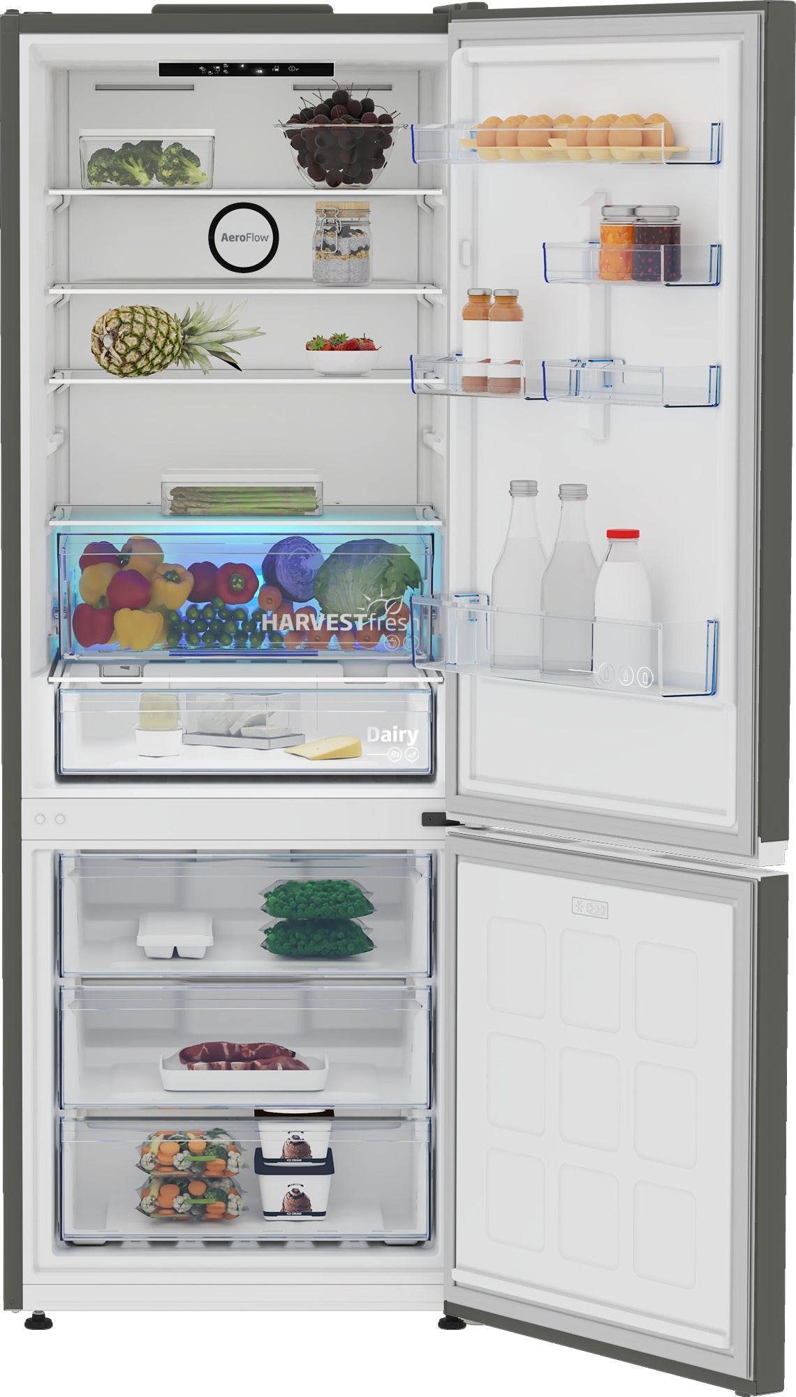 Frigorífico combi Beko B3RCNE564HG – detalle de conservación y equipamiento