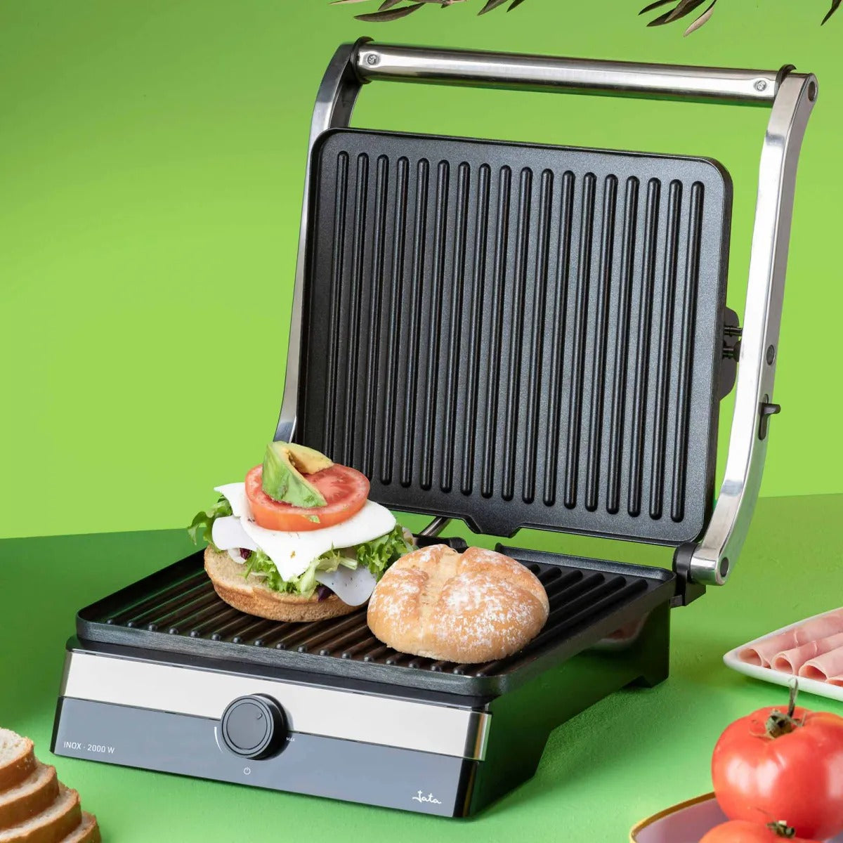 GRILL JATA JEGR1596 2000W 180º 29X23,6C RAYAS INOX