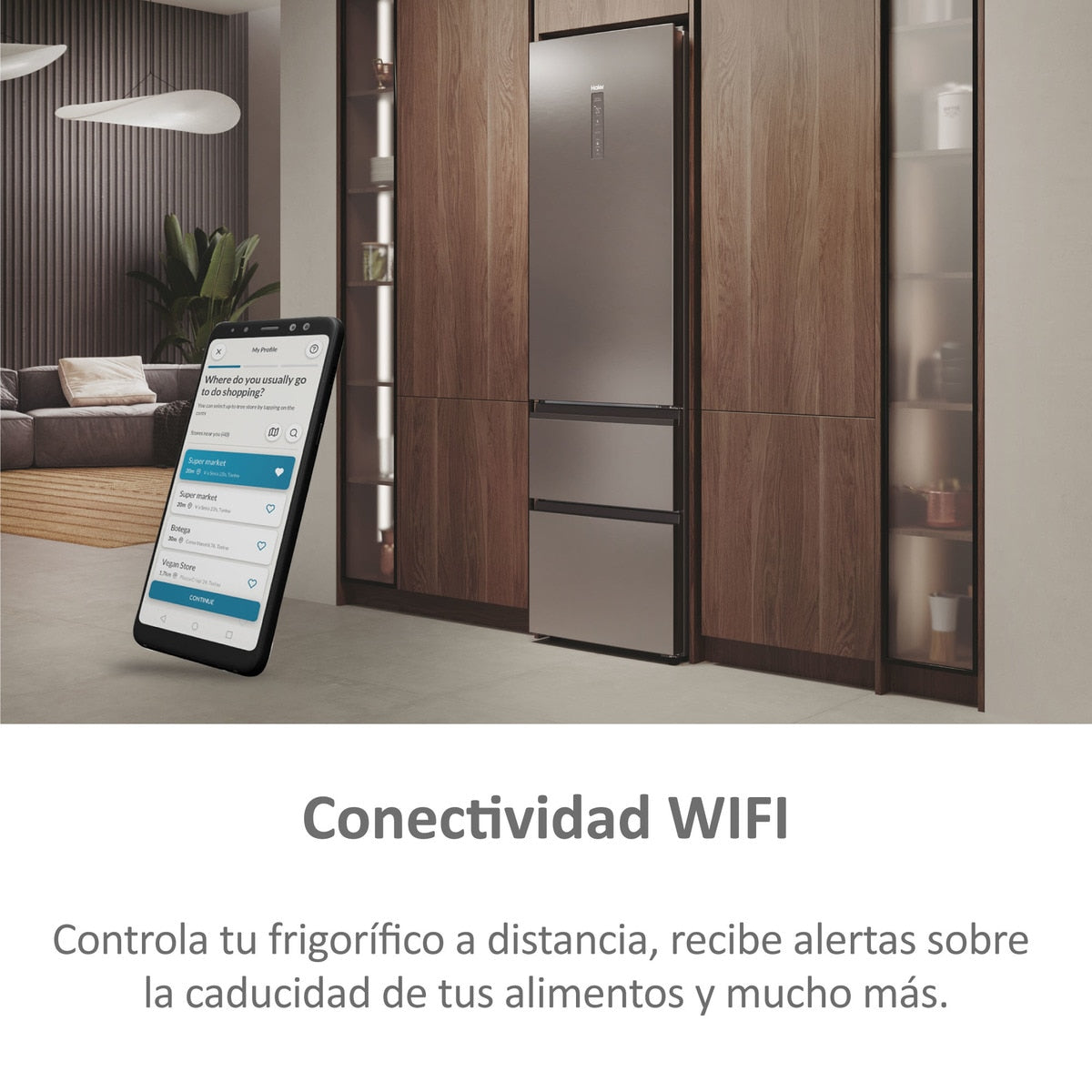 Frigorífico combi Haier HTW7620ANMG – interior con puertas abiertas